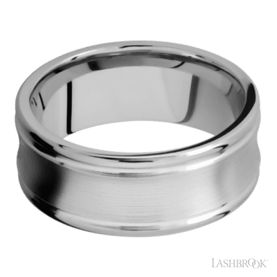 9 mm wide Concaved Center Round Edges 14K White Gold band.