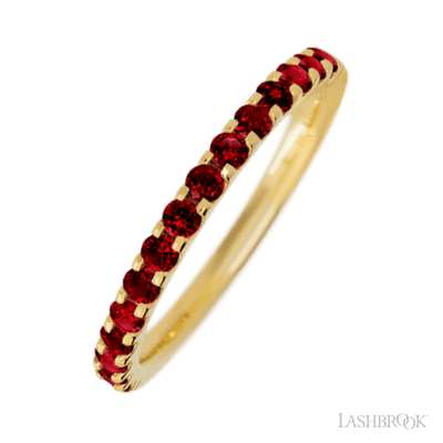 14K Yellow Gold band with 15 Round Dark Ruby having TCW-.45