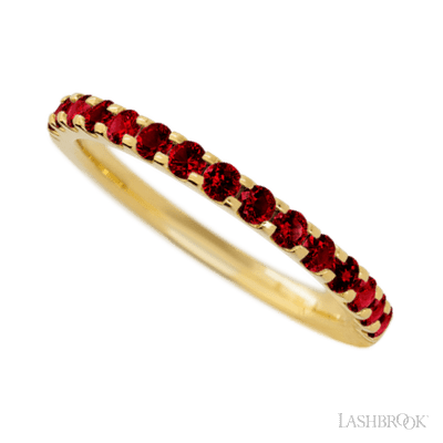 14K Yellow Gold band with 15 Round Dark Ruby having TCW-.45