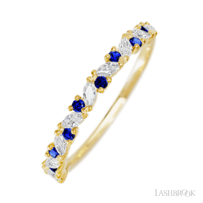 14K Yellow Gold band with alternating 9 Round Sapphire and 8 Marquise Lab Grown Diamond having TCW-.38