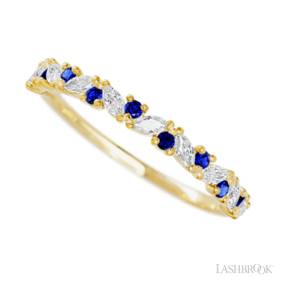 14K Yellow Gold band with alternating 9 Round Sapphire and 8 Marquise Lab Grown Diamond having TCW-.38