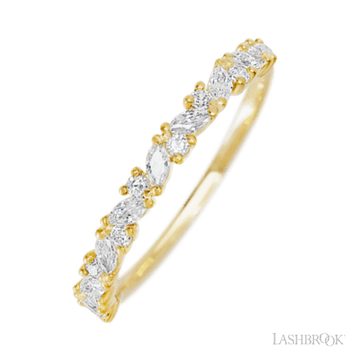 14K Yellow Gold band with 9 Round and 8 Marquise Lab Grown Diamond having TCW-.38