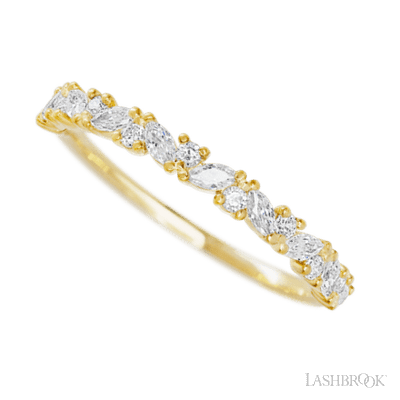 14K Yellow Gold band with 9 Round and 8 Marquise Lab Grown Diamond having TCW-.38