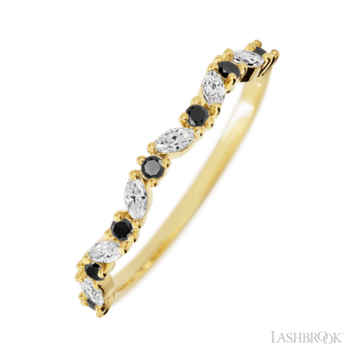 14K Yellow Gold band with alternating 8 Round Black Diamond and 7 Marquise Lab Grown Diamond having TCW-.33