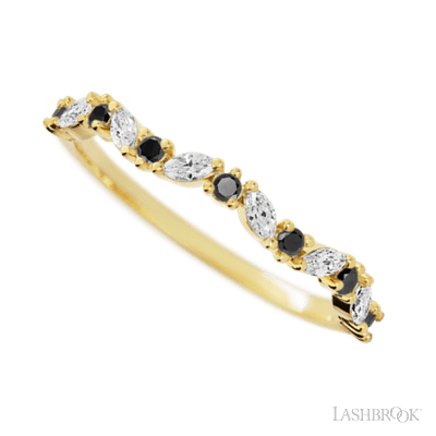 14K Yellow Gold band with alternating 8 Round Black Diamond and 7 Marquise Lab Grown Diamond having TCW-.33