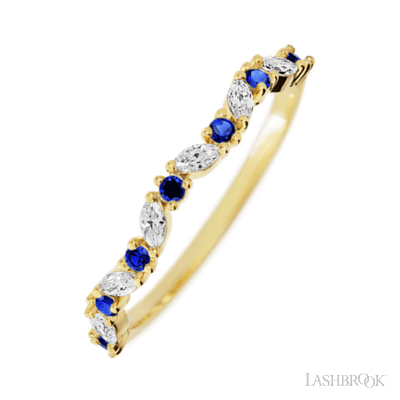 14K Yellow Gold band with alternating 8 Round Sapphire and 7 Marquise Lab Grown Diamond having TCW-.33