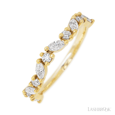 14K Yellow Gold band with 6 Round and 5 Marquise Lab Grown Diamond having TCW-.68