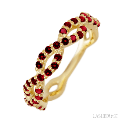 14K Yellow Gold band with 46 Round Dark Ruby having TCW-.69