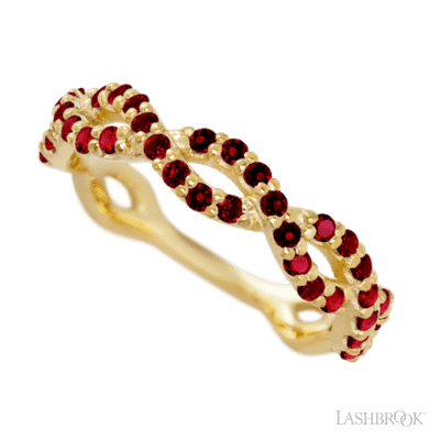 14K Yellow Gold band with 46 Round Dark Ruby having TCW-.69