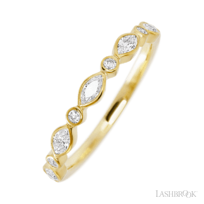 14K Yellow Gold band with 4 Round and 5 Marquise Lab Grown Diamond having TCW-.56