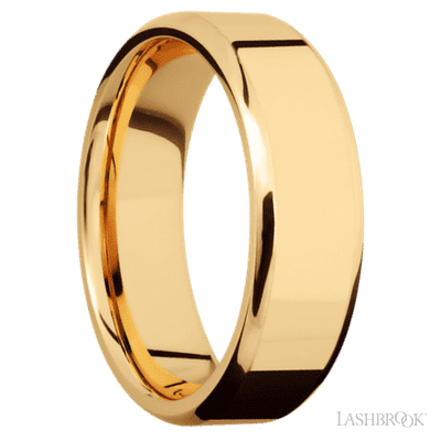 7 mm wide Beveled 14K Yellow Gold band.