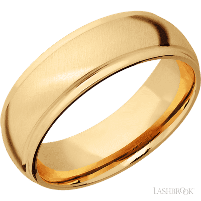 7 mm wide Domed Stepped Down Edges 14K Yellow Gold band.