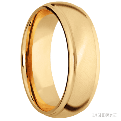 7 mm wide Domed Stepped Down Edges 14K Yellow Gold band.