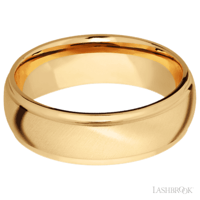 7 mm wide Domed Stepped Down Edges 14K Yellow Gold band.