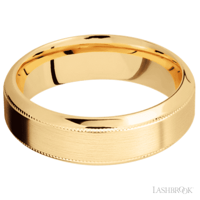 7 mm wide High Bevel Milgrain 14K Yellow Gold band.