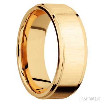 8 mm wide Flat Grooved Edges 14K Yellow Gold band.