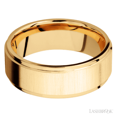 8 mm wide Flat Grooved Edges 14K Yellow Gold band.