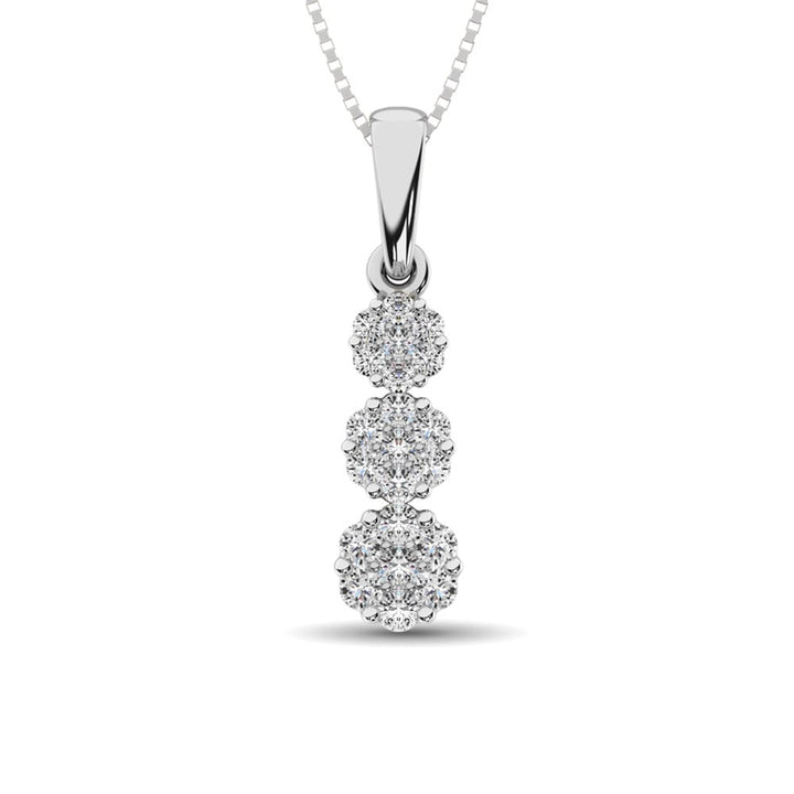 14K White Gold 1/4 Ct.Tw. Diamond Flower Pendant