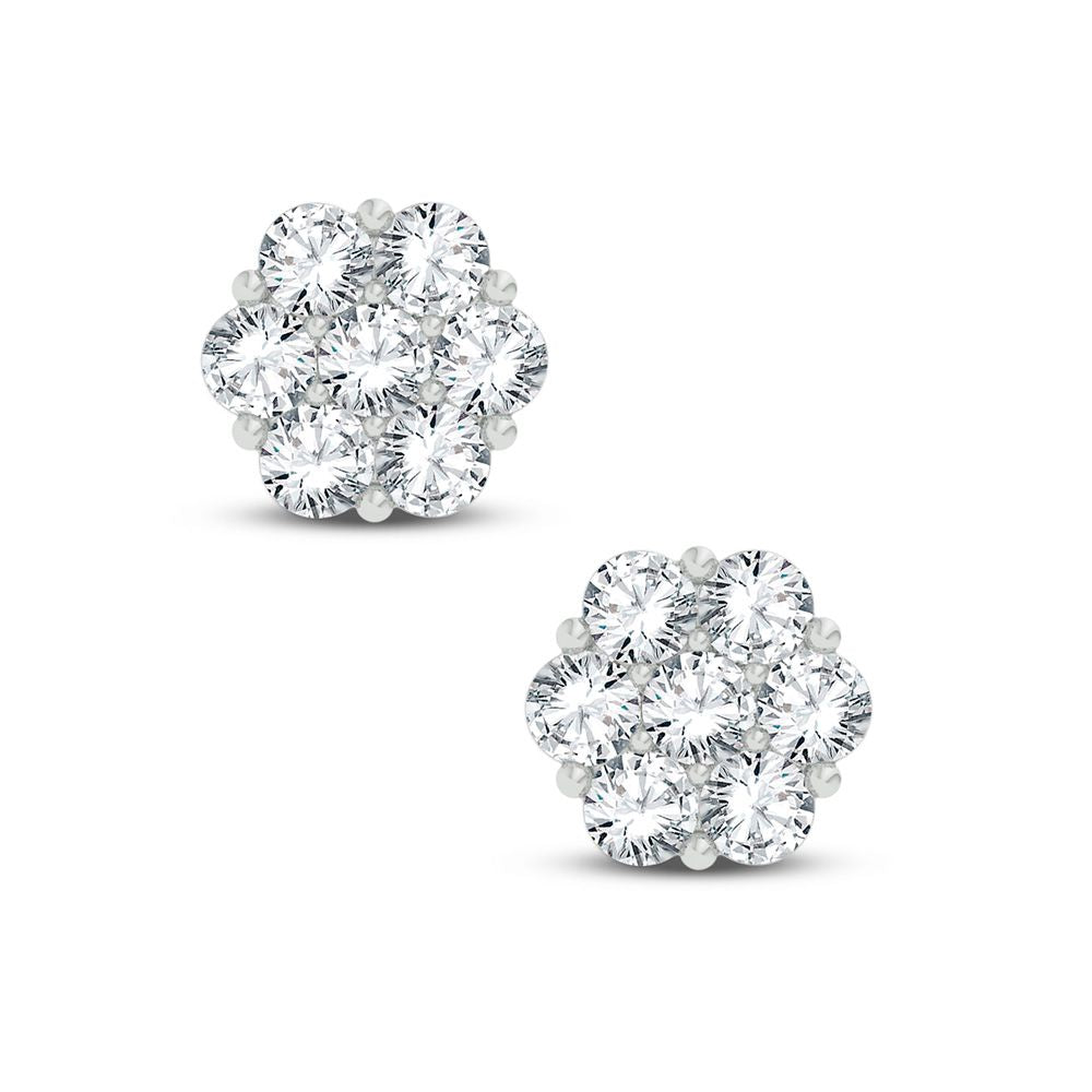 Sparkling 1CT Lab Diamond Flower Earrings in White Gold