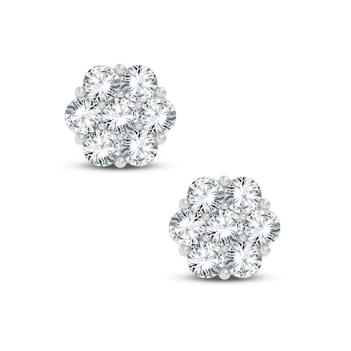 Sparkling 1CT Lab Diamond Flower Earrings in White Gold