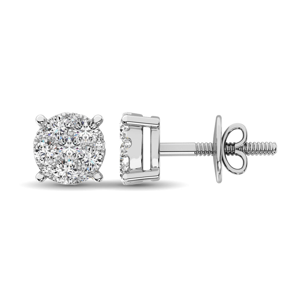 14K White Gold 2/5 Ct.Tw. Diamond Flower Stud Earrings