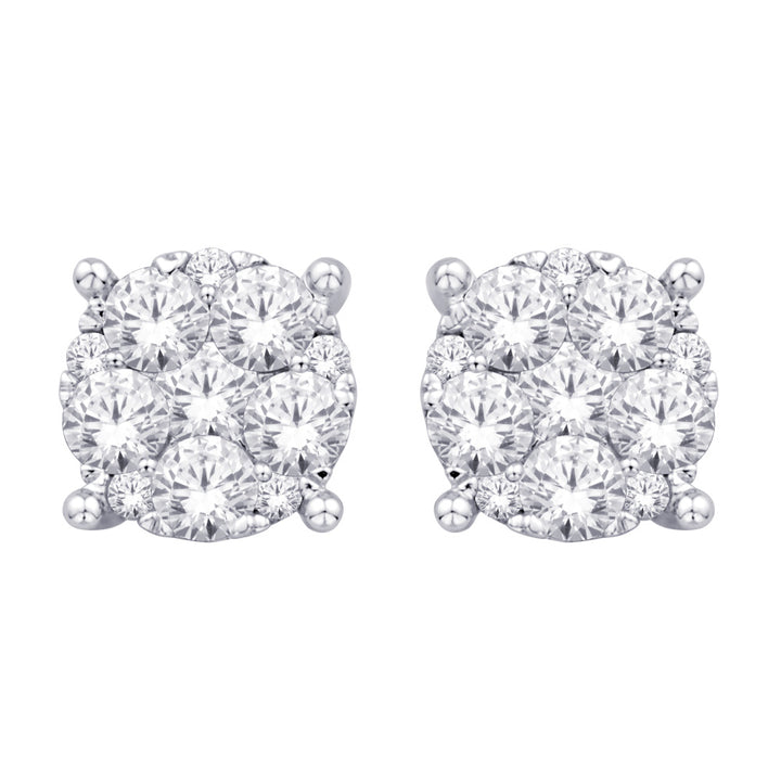 14K White Gold 1 Ct.Tw. Diamond Flower Stud Earrings