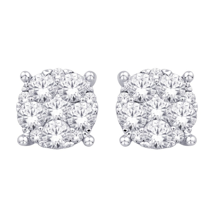14K White Gold 1 Ct.Tw. Diamond Flower Stud Earrings