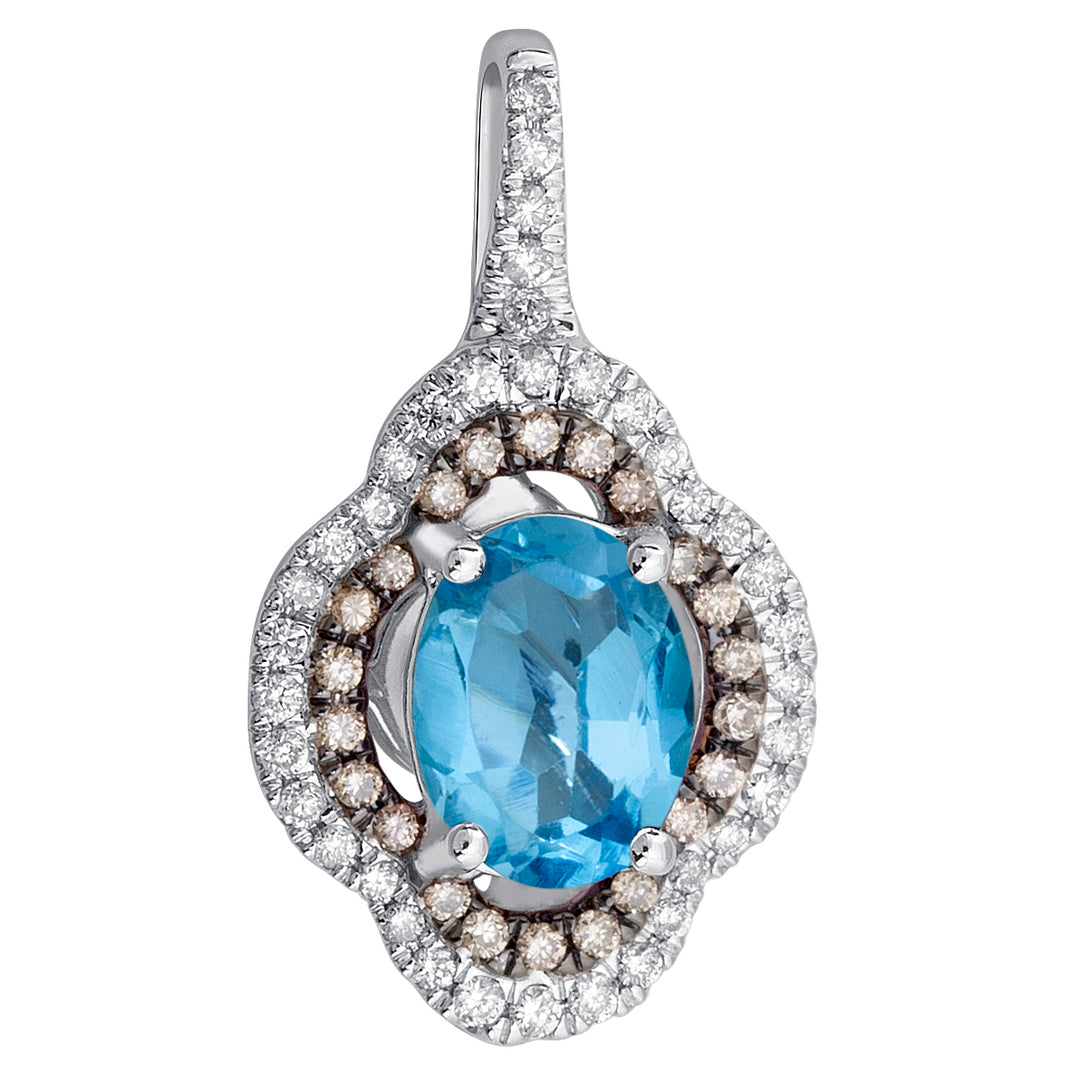 18k White Gold Lab-Grown Brown Diamond Blue Topaz Pendant