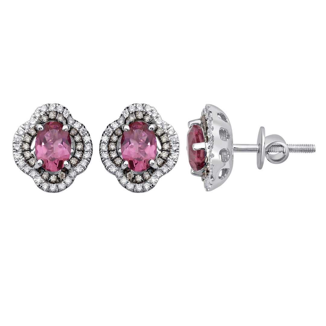 18k White Gold Lab Diamond Brown & Pink Gemstone Earrings
