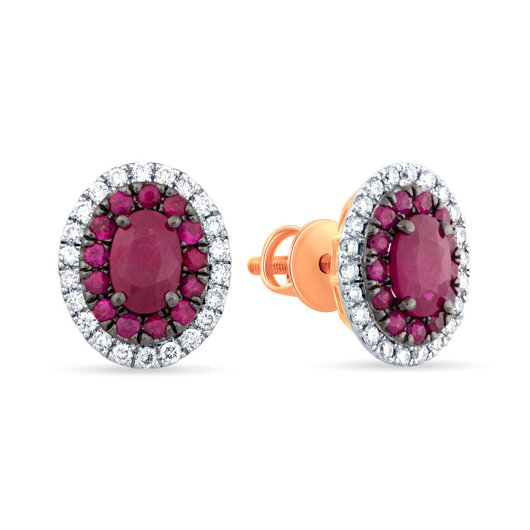 14k White Gold Lab-Grown Diamond & Ruby Stud Earrings