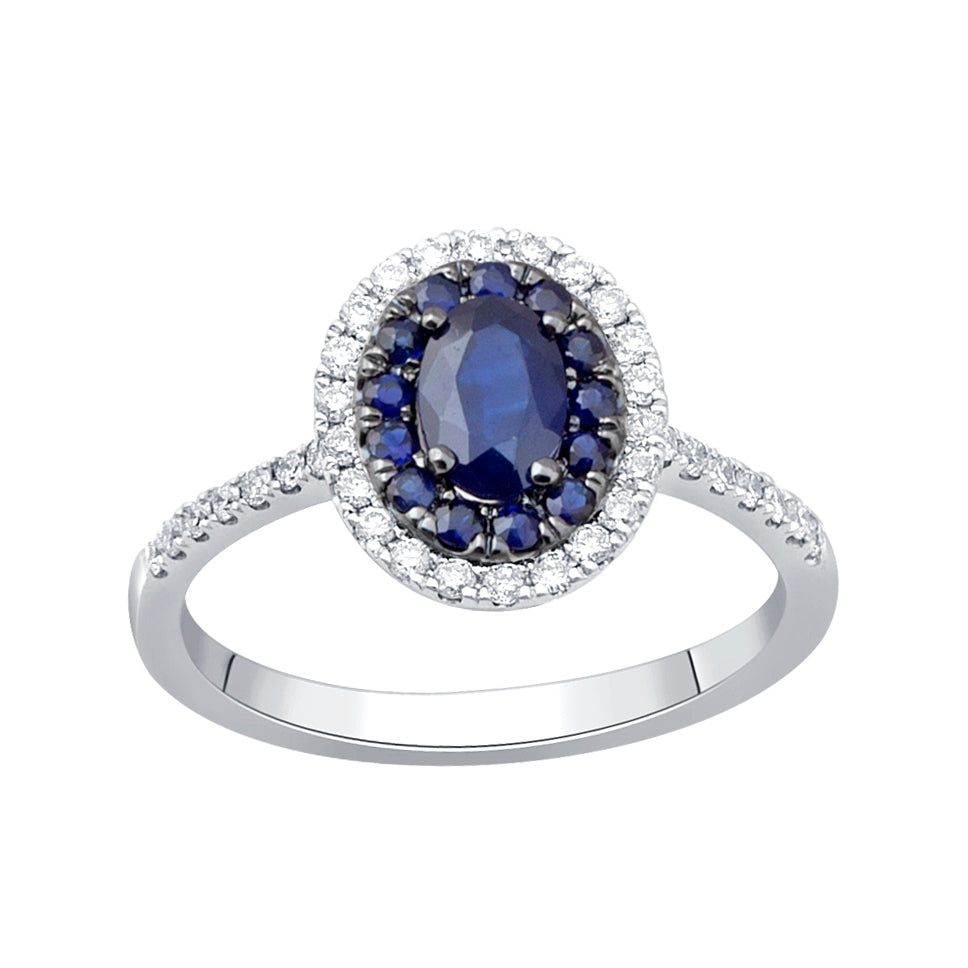 14k White Gold Lab-Grown Diamond & Sapphire Accent Ring