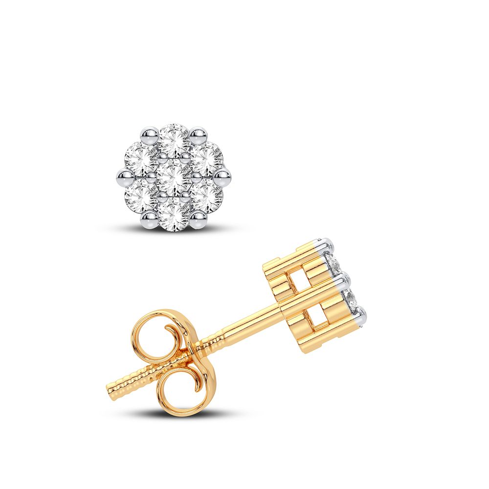 14k Yellow Gold Lab Diamond Flower Earrings for Women