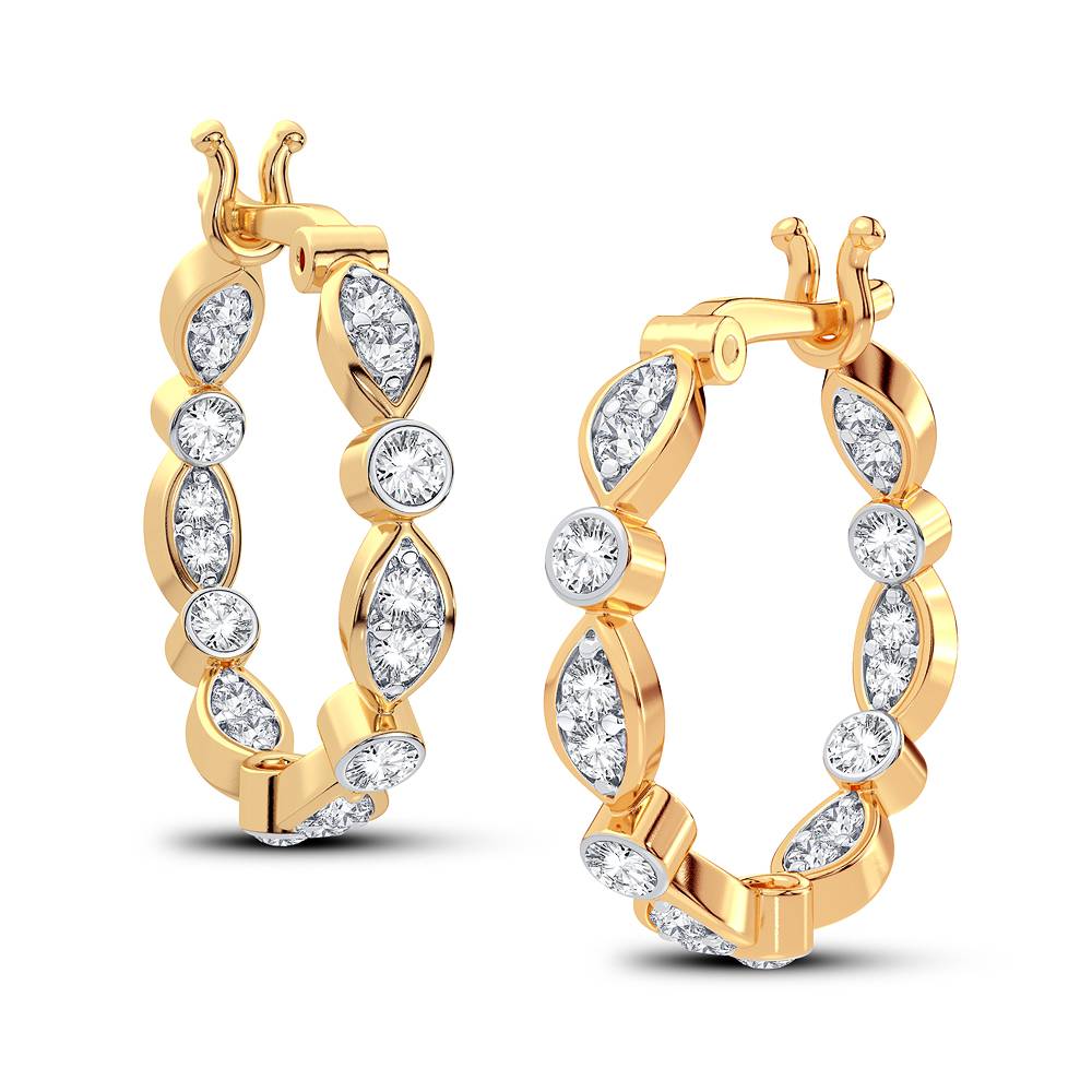 14K Yellow Gold Lab Diamond Hoop Earrings - Chic Sparkle