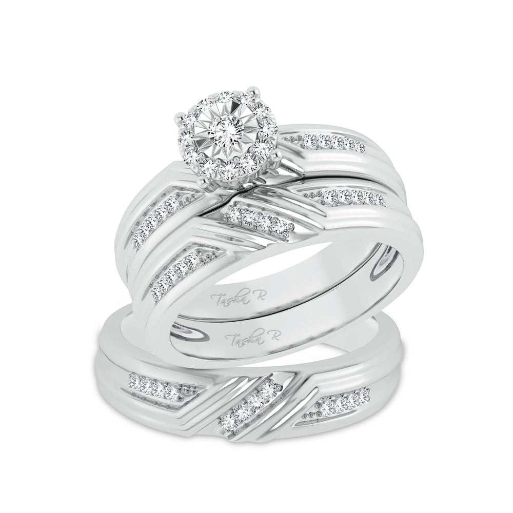 10k White Gold 0.43ct Lab Diamond Trio Wedding Ring Set