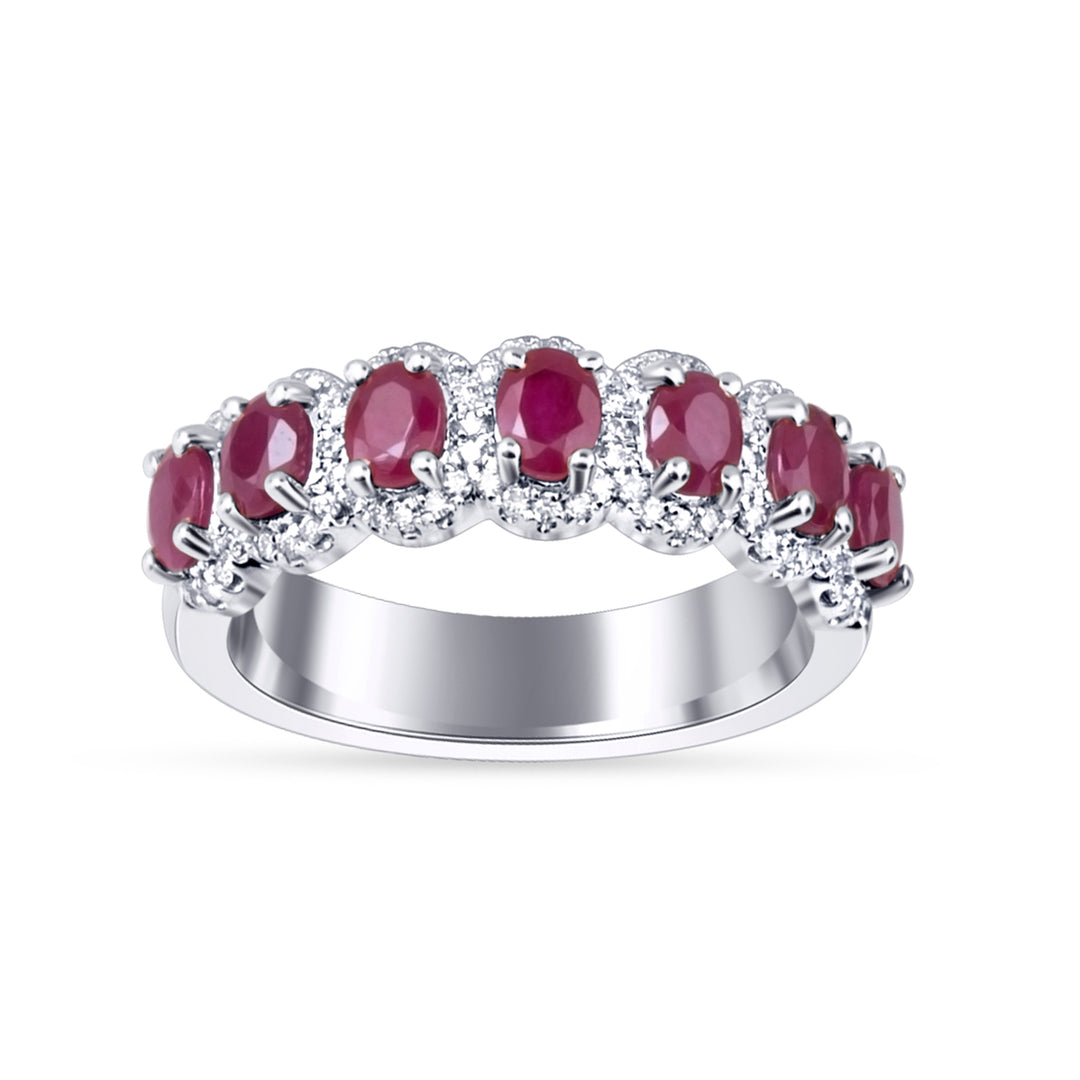 14k White Gold Lab Diamond Ruby Accent Elegant Band Ring
