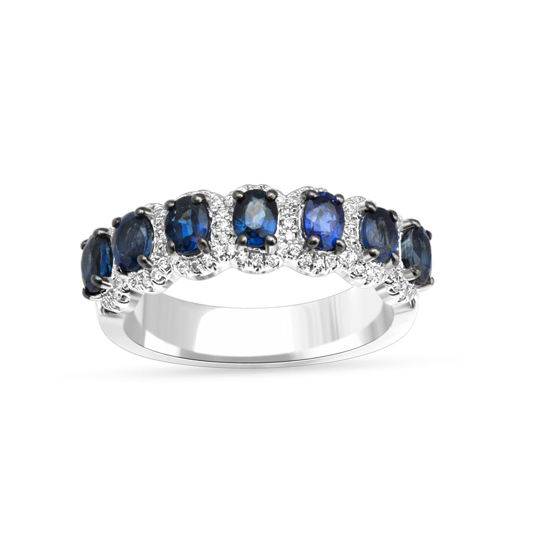 14k White Gold Lab Diamond Accent Sapphire Band Ring