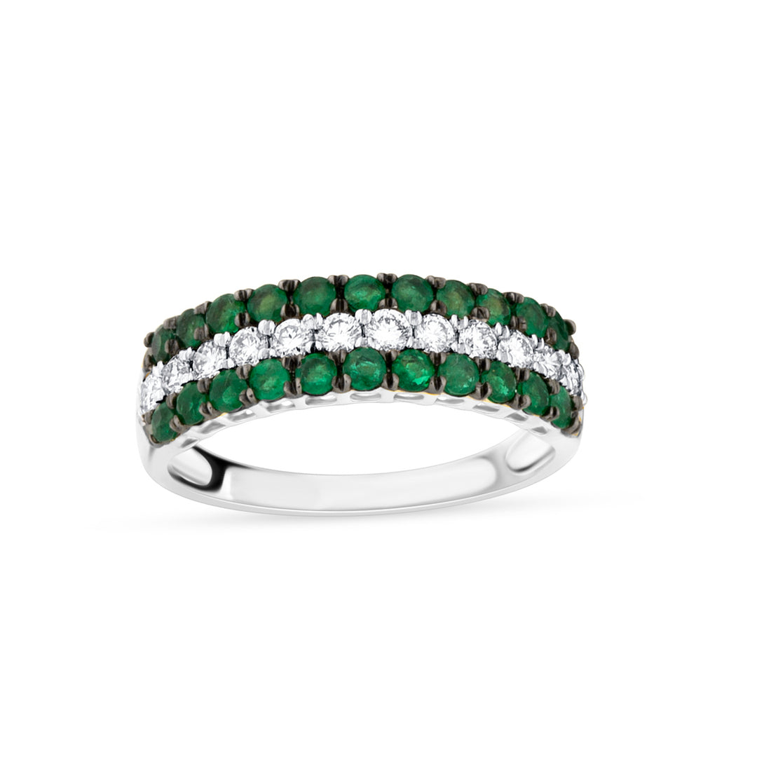 14k White Gold Lab Diamond Emerald Accent Band Ring