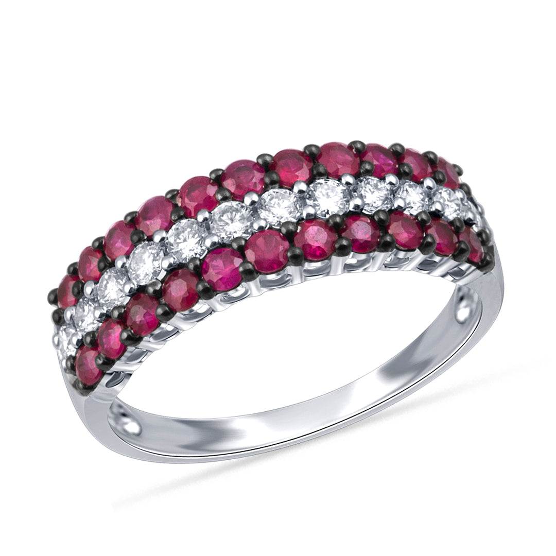 14k White Gold Lab-Grown Diamond Ruby Accent Band Ring