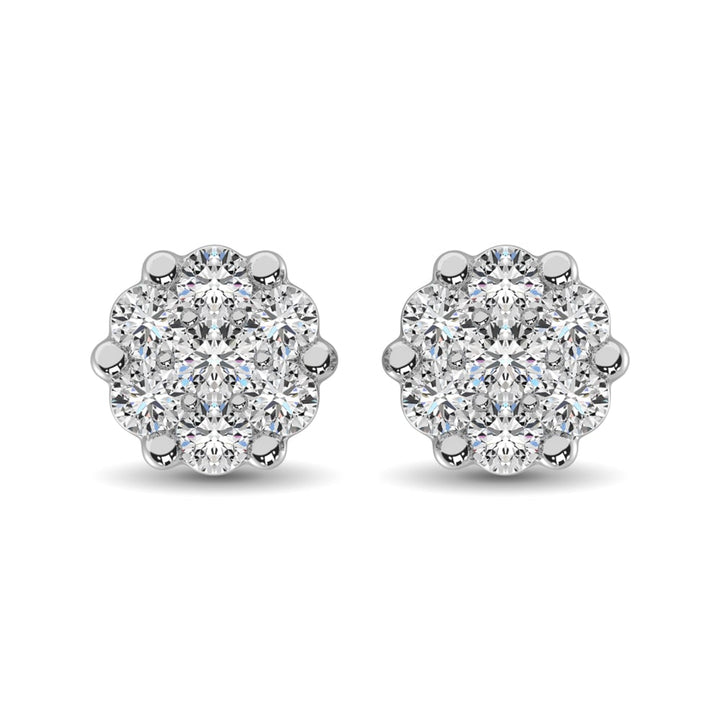 Sterling Silver 1/10 Ct.Tw. Diamond Flower Studs Earrings
