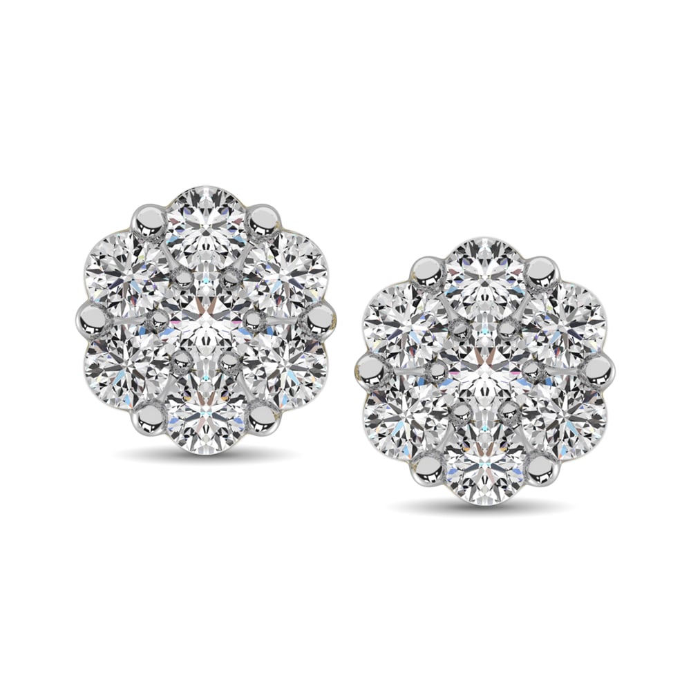 14K White Gold 3/8 Ct.Tw. Diamond Flower Studs Earrings