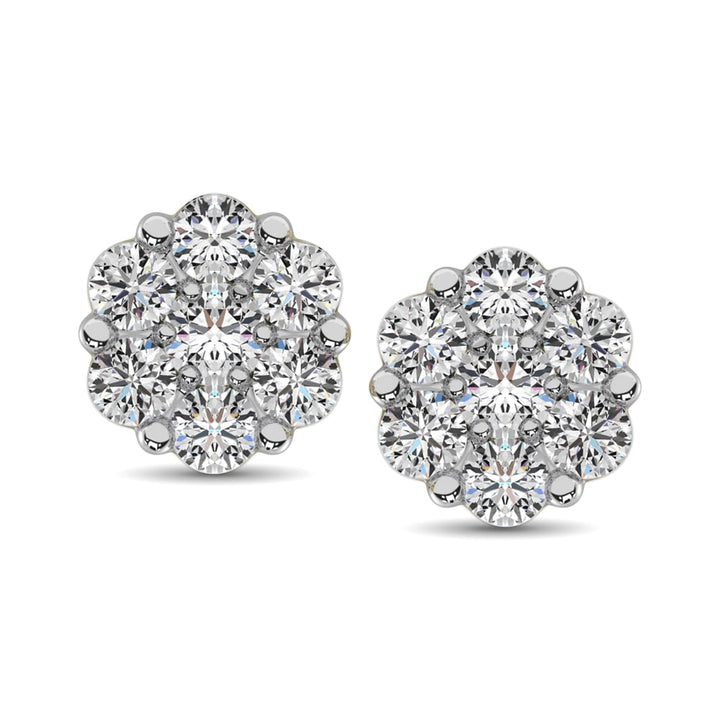 14K White Gold 3/8 Ct.Tw. Diamond Flower Studs Earrings
