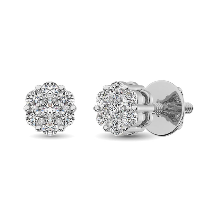 14K White Gold 3/8 Ct.Tw. Diamond Flower Studs Earrings