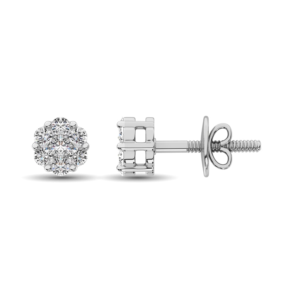 14K White Gold 3/8 Ct.Tw. Diamond Flower Studs Earrings