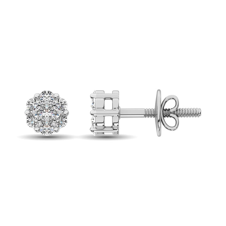 14K White Gold 3/8 Ct.Tw. Diamond Flower Studs Earrings