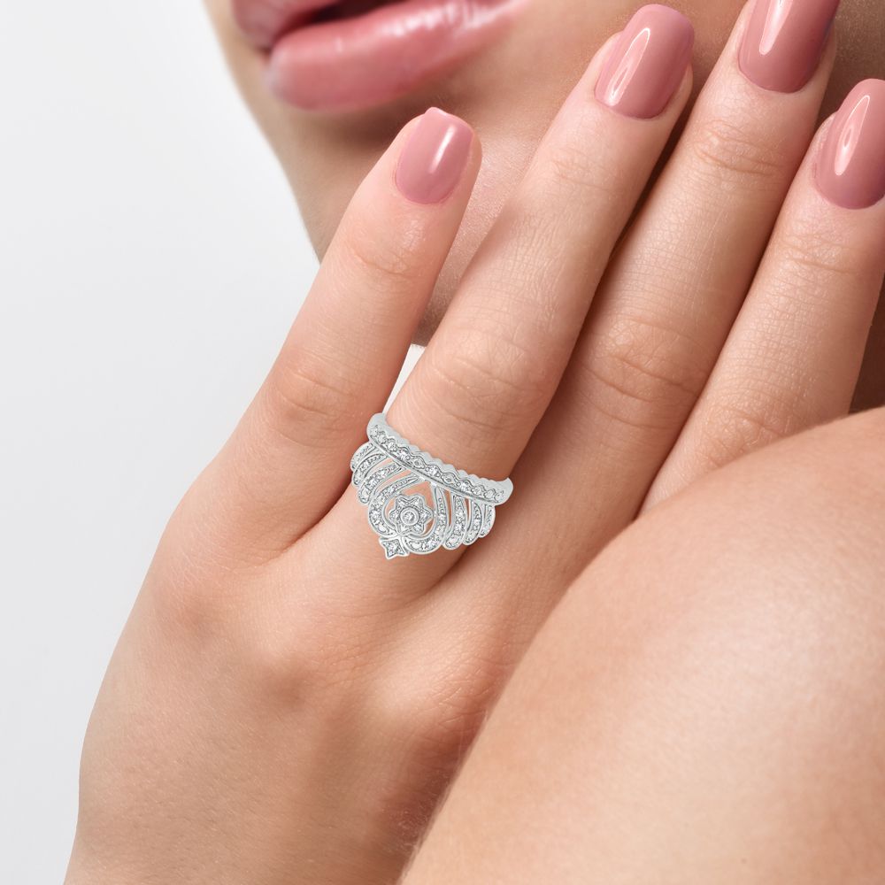 Chic 10k White Gold Lab Diamond Fashion Ring for Women