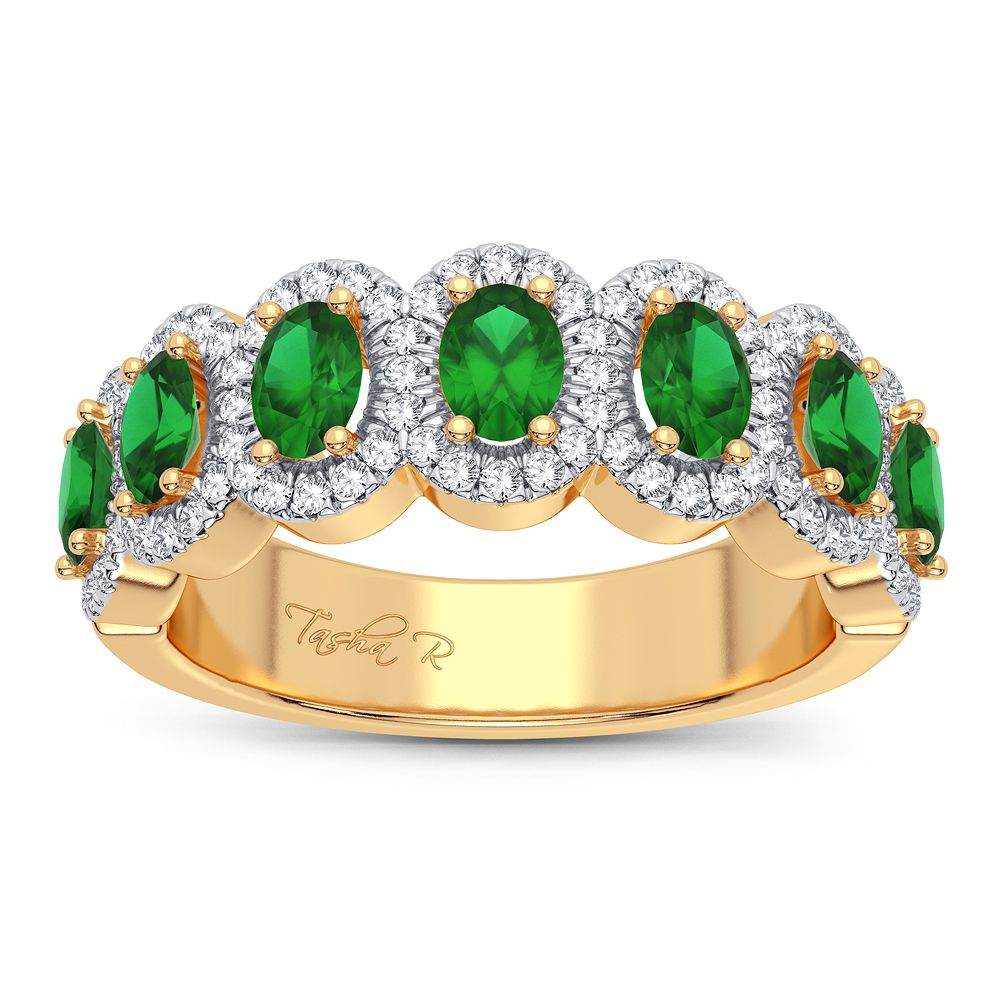 14K Yellow Gold Lab Diamond Emerald Accent Womens Ring