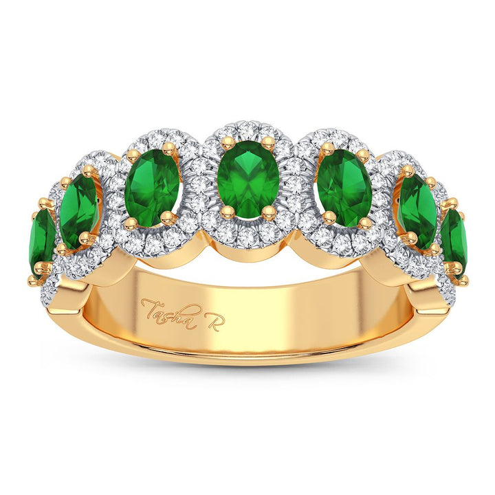 14K Yellow Gold Lab Diamond Emerald Accent Womens Ring