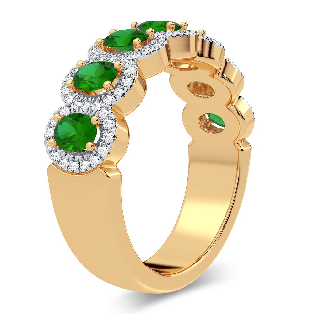 14K Yellow Gold Lab Diamond Emerald Accent Womens Ring