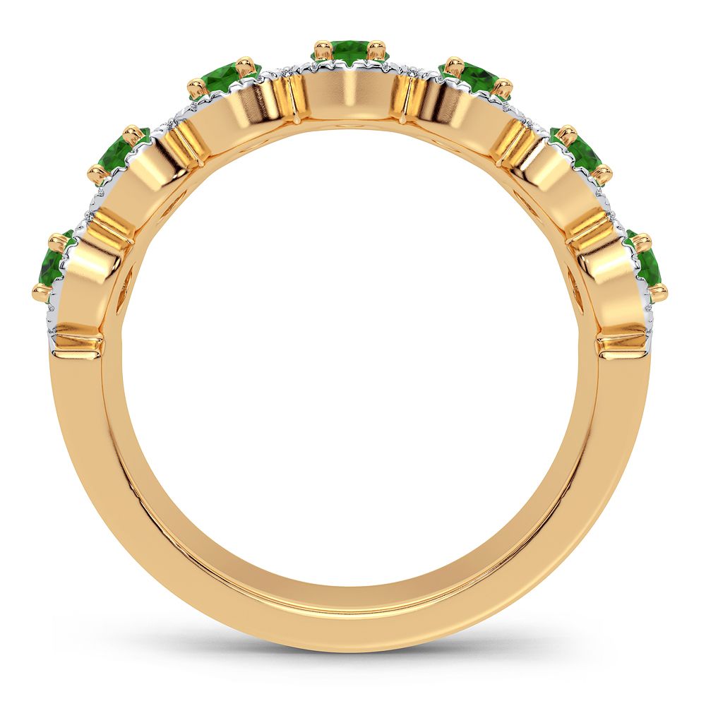 14K Yellow Gold Lab Diamond Emerald Accent Womens Ring