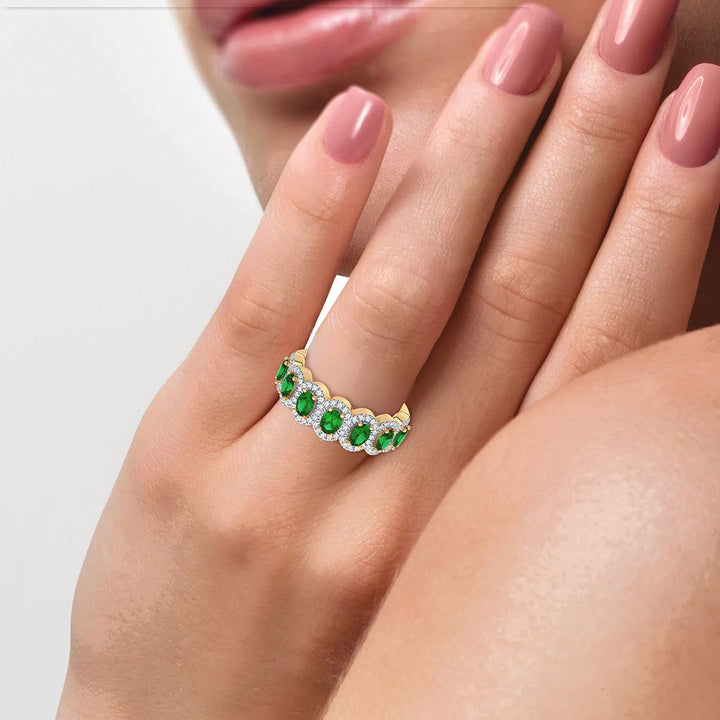 14K Yellow Gold Lab Diamond Emerald Accent Womens Ring